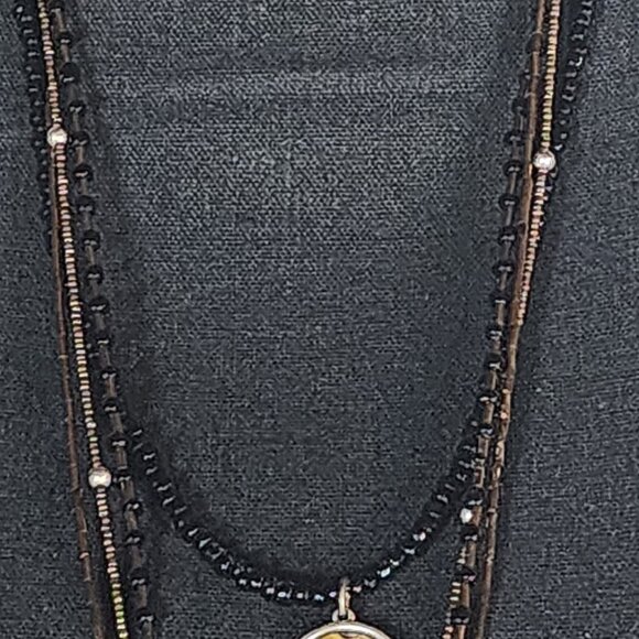 Chicos Mixed Metal Seed Bead Copper Black Animal Print Multi Strand 24" Necklace - Picture 4 of 16